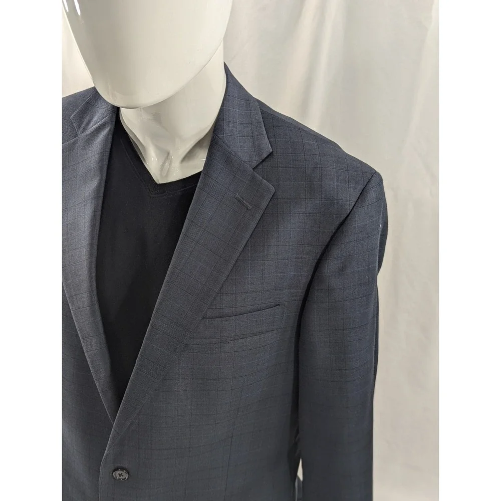 Hart Schaffner MARX Wool‎ Blazer Gray Subtle Window Pane Jacket 40L 44